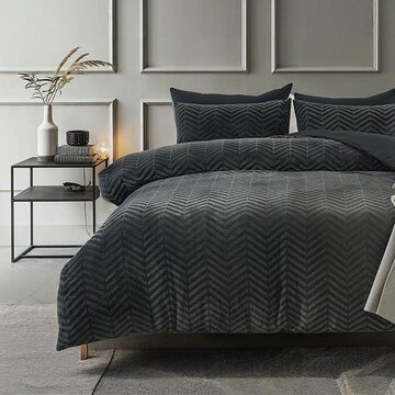 Sleeptime Chevron Teddy - Antraciet Dekbedovertrek