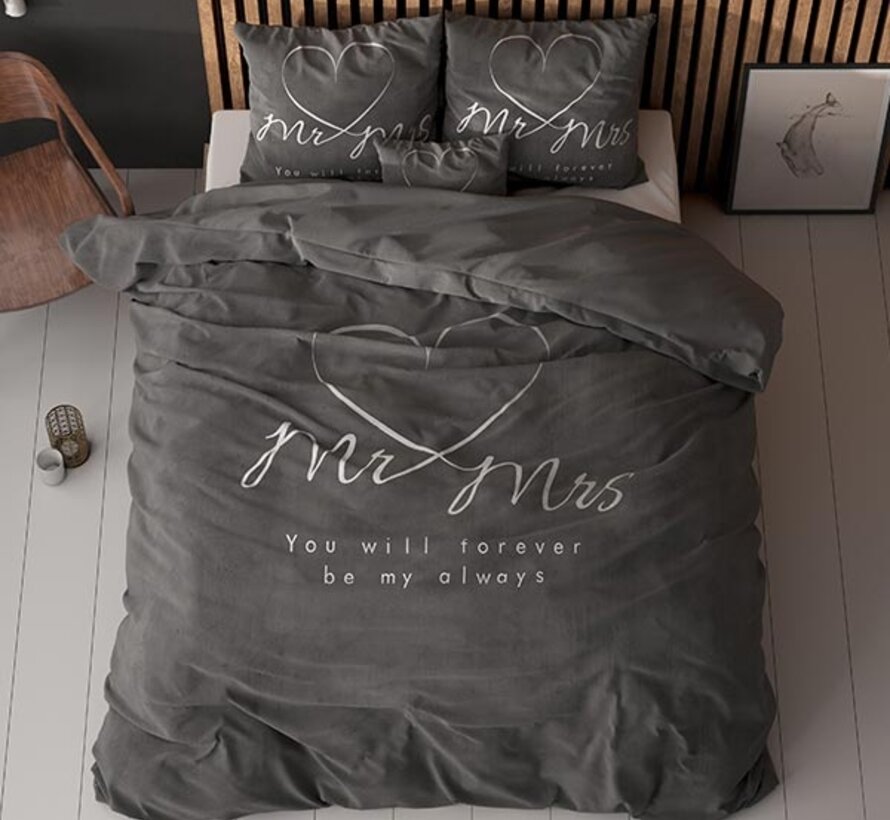 Mr and Mrs Heart - Antraciet Dekbedovertrek