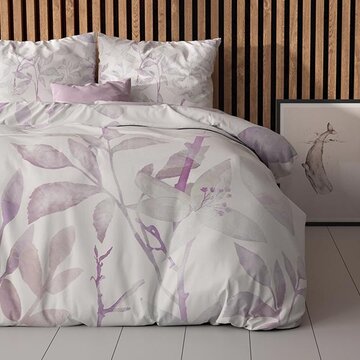 Sleeptime Essentials Water Leaves - Wit/Paars Dekbedovertrek