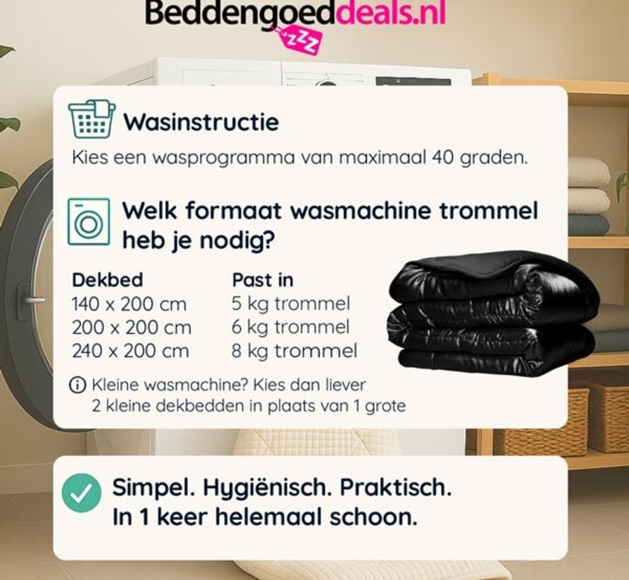 Dekbed Zonder Overtrek - Zwart Satin