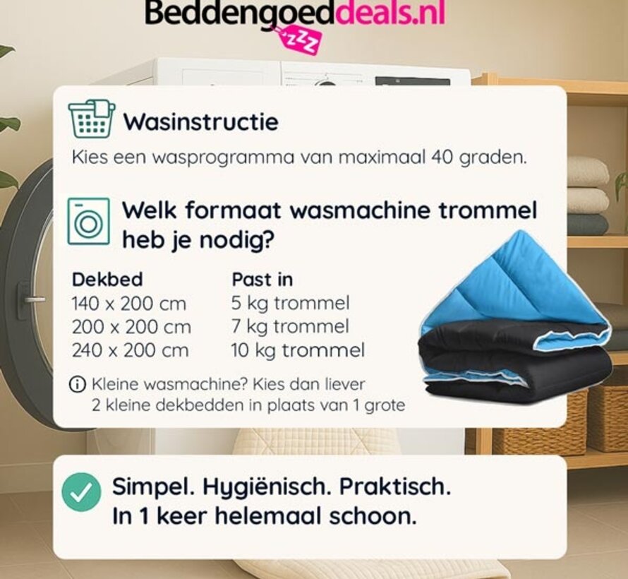 Dekbed Zonder Overtrek - Zwart/Blauw All-in One Lazy