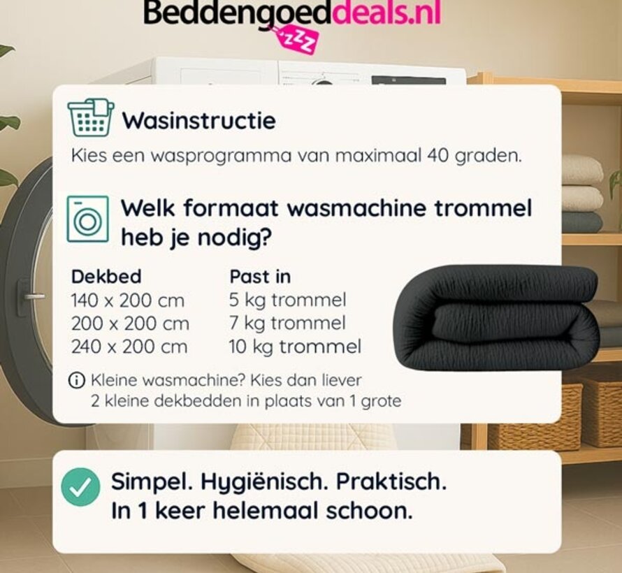 Dekbed Zonder Overtrek - Antraciet Micro Mousseline