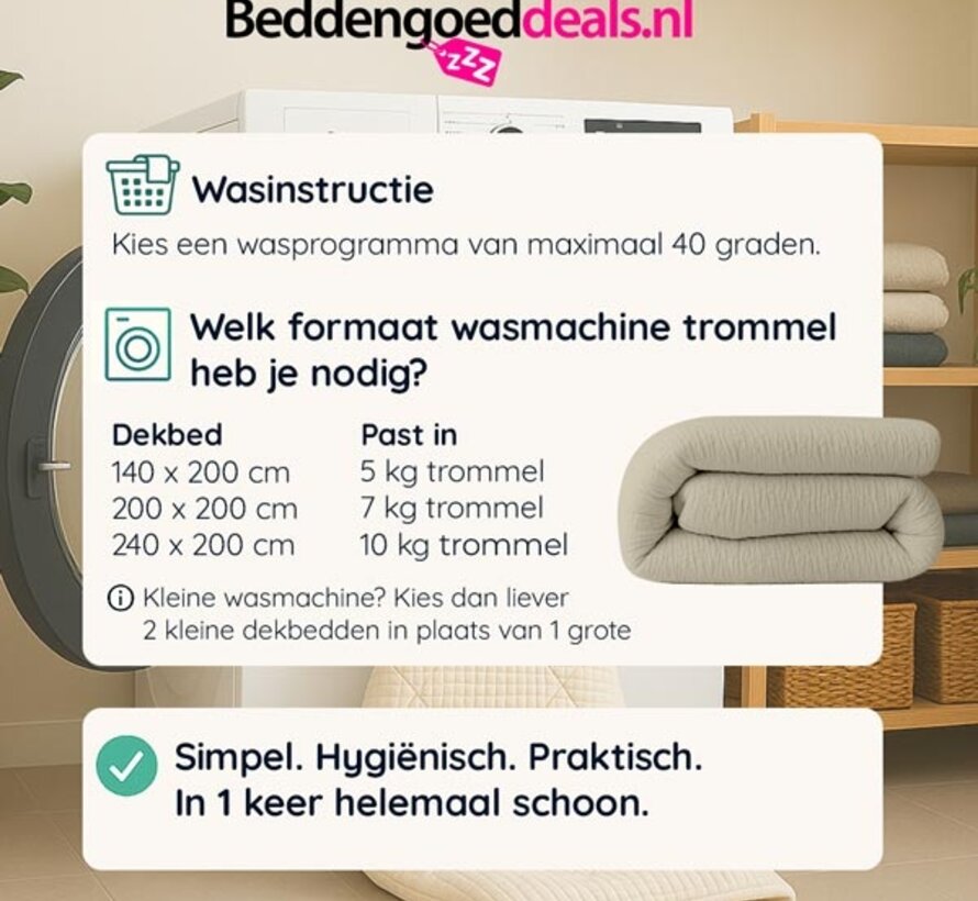 Dekbed Zonder Overtrek - Zand Micro Mousseline