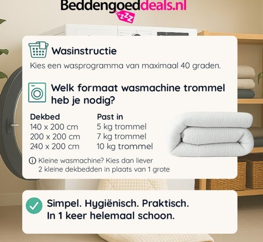 Dekbed Zonder Overtrek -Wit Micro Mousseline