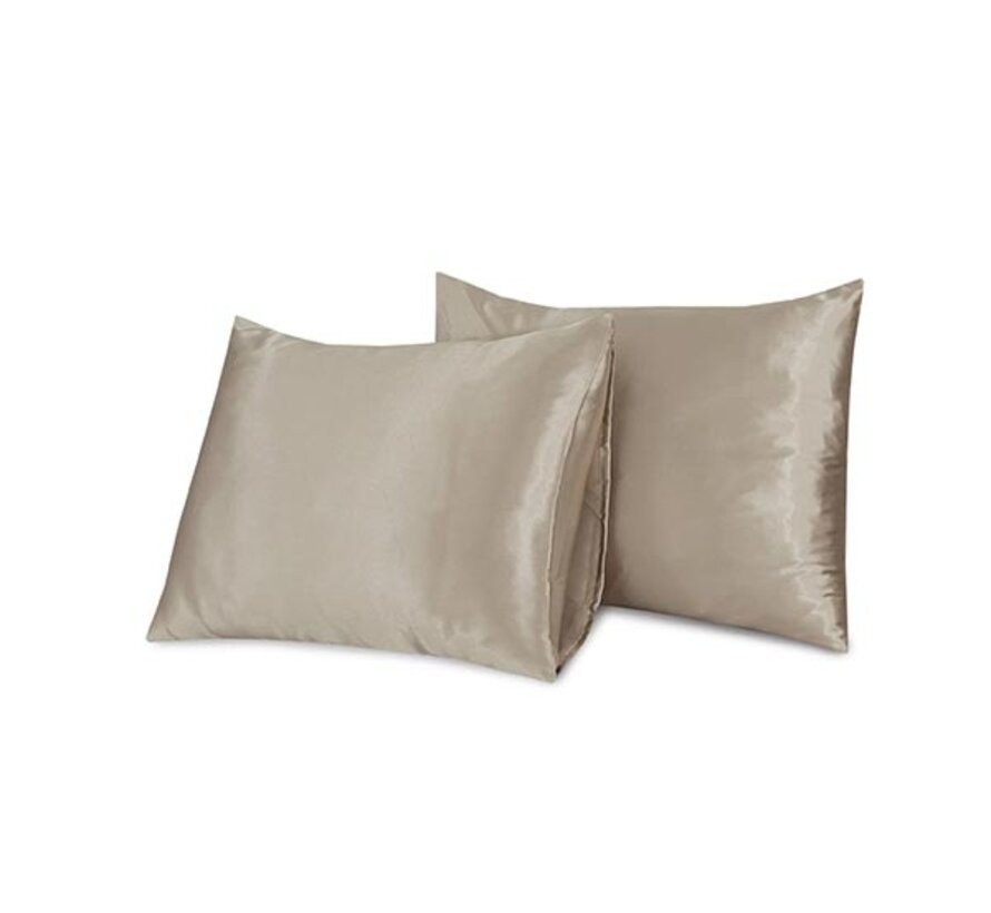 2-Pack: Kussenslopen - Satin - Taupe/Champagne