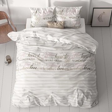 Sleeptime Classy Pinky Words - Taupe/Roze Dekbedovertrek