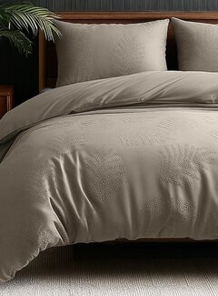 Sleeptime Embossed Leaves 3D - Taupe/Grijs Dekbedovertrek