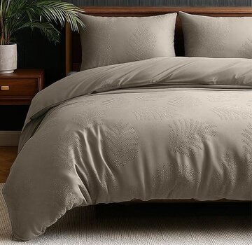 Sleeptime Embossed Leaves 3D - Taupe/Grijs Dekbedovertrek