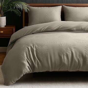 Sleeptime Embossed Leaves 3D - Taupe/Grijs Dekbedovertrek