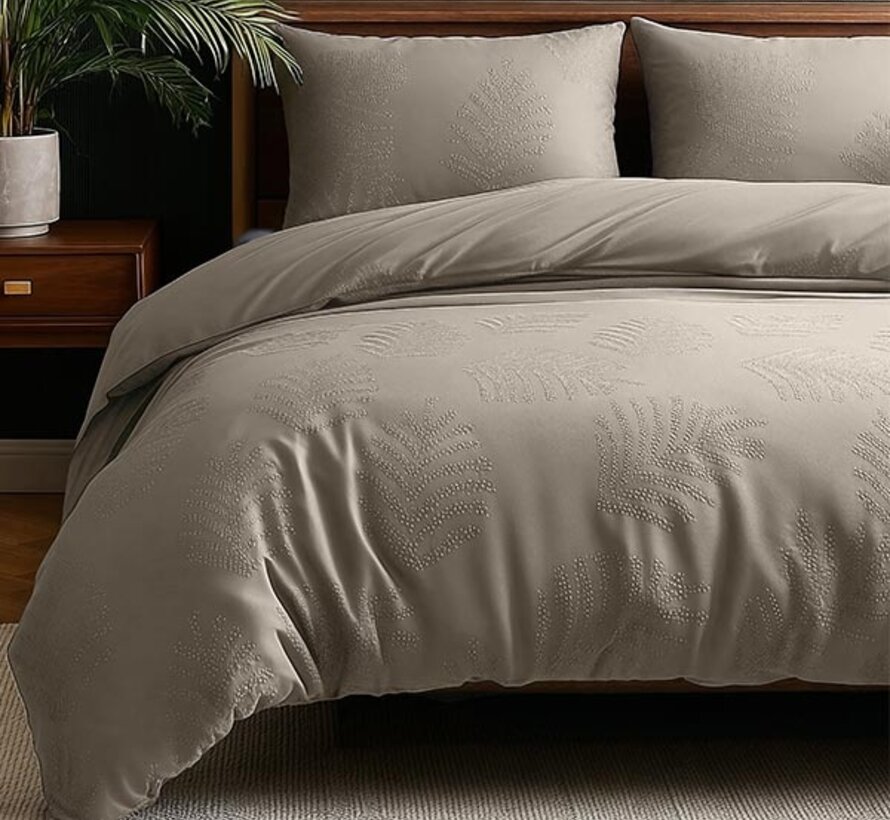 Leaves 3D - Taupe/Grijs Dekbedovertrek