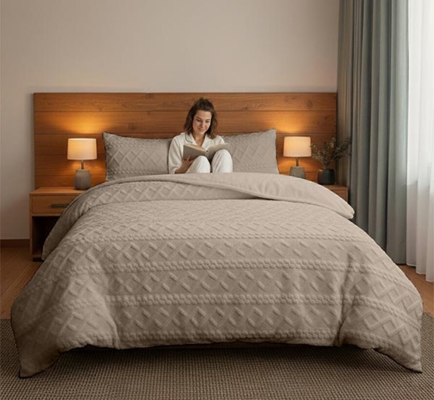 Jacquard Teddy - Stone Taupe Dekbedovertrek