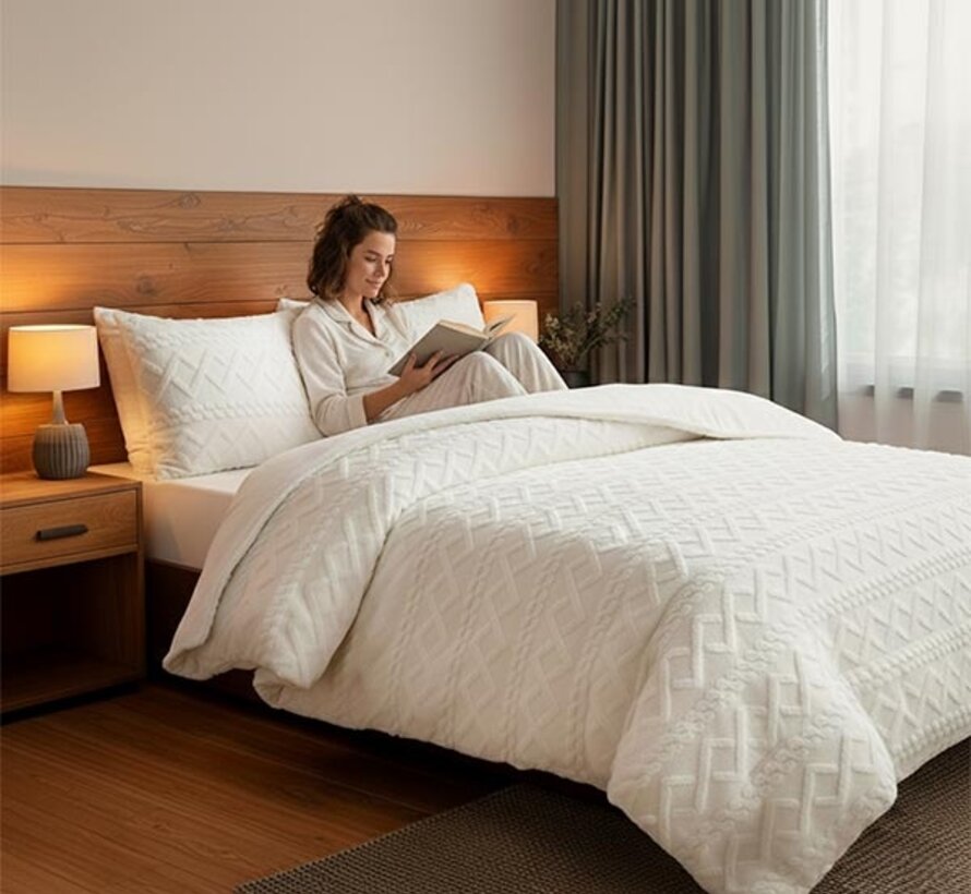 Jacquard Teddy - Whisper White Dekbedovertrek