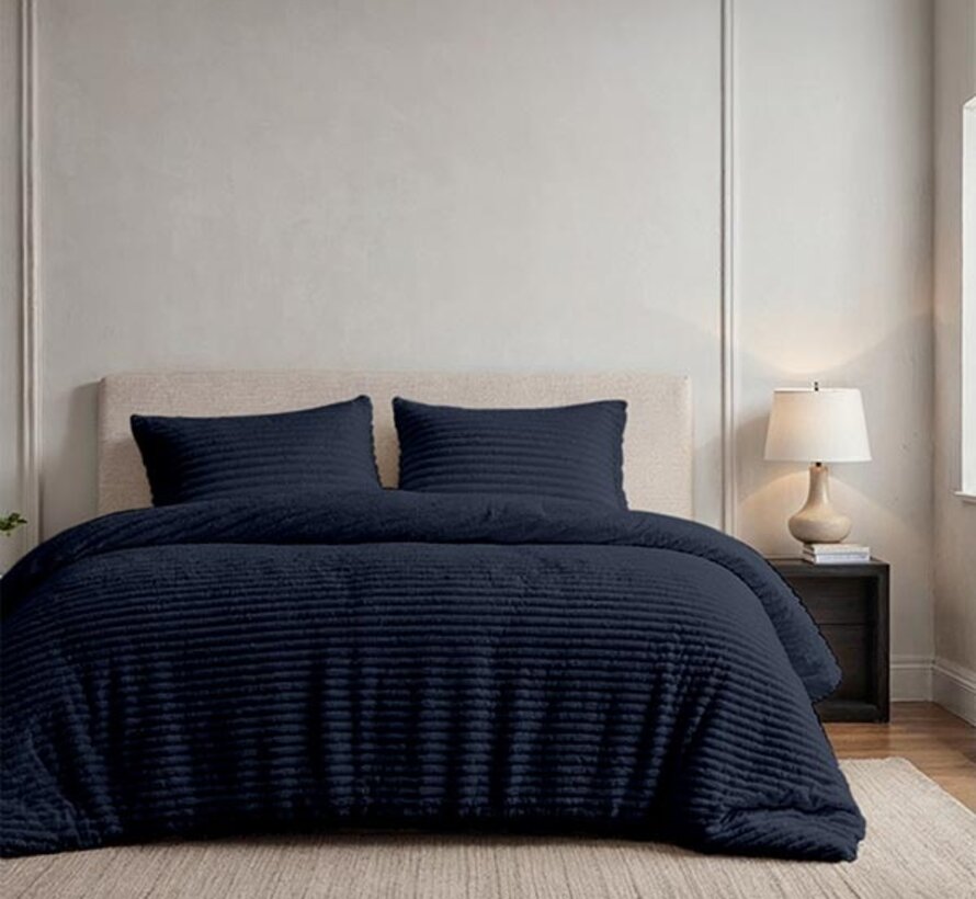 Rib Teddy - Midnight Blue Dekbedovertrek