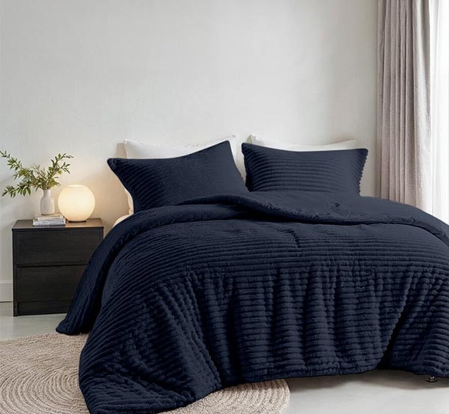 Rib Teddy - Midnight Blue Dekbedovertrek