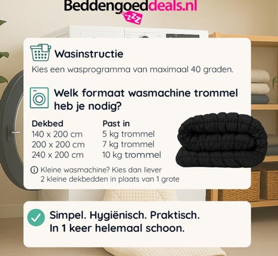 Dekbed Zonder Overtrek - Zwart Puffy