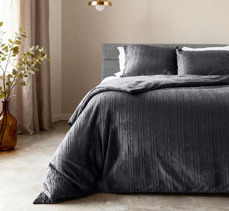 Velvet Lining - Antraciet/Zwart Dekbedovertrek