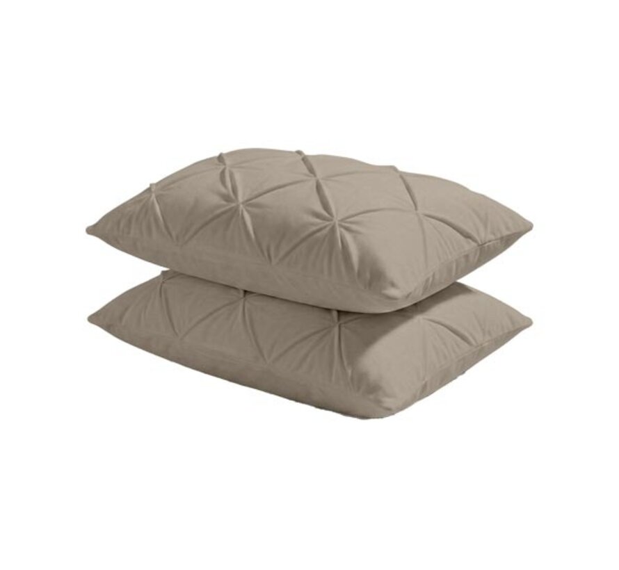 2-Pack: Kussenslopen - Licht Taupe Velvet Diamond Pintuck