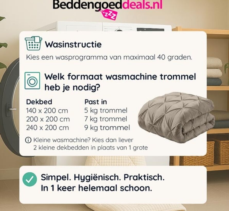 Dekbed Zonder Overtrek - Licht Taupe Velvet Diamond Pintuck