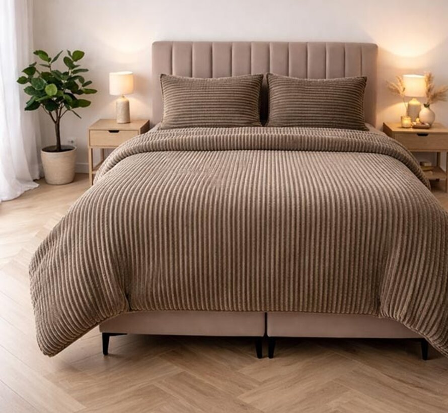 Rib Teddy - Taupe Dekbedovertrek