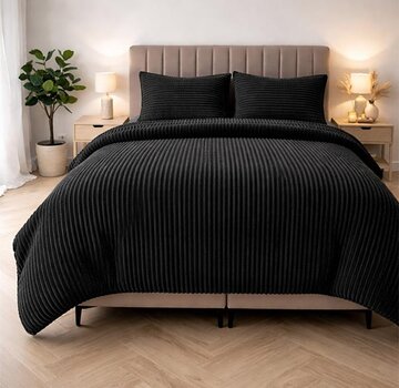 Sleeptime Rib Teddy - Antraciet/Zwart Dekbedovertrek