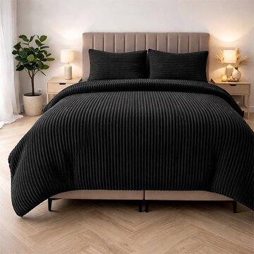 Sleeptime Rib Teddy - Antraciet/Zwart Dekbedovertrek