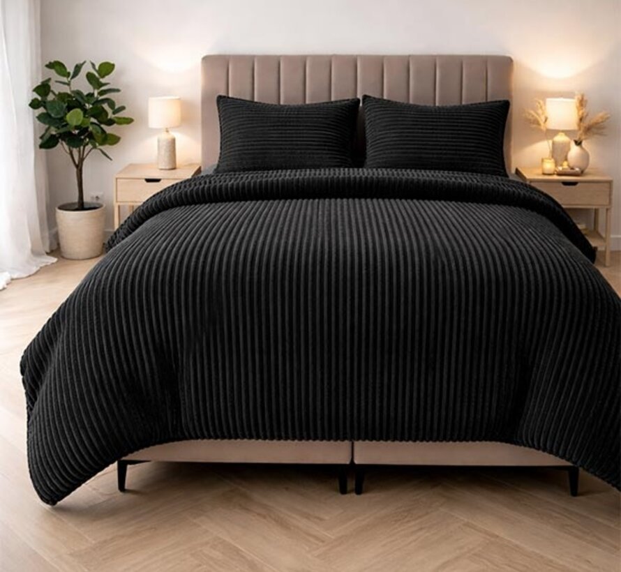 Rib Teddy - Antraciet/Zwart Dekbedovertrek