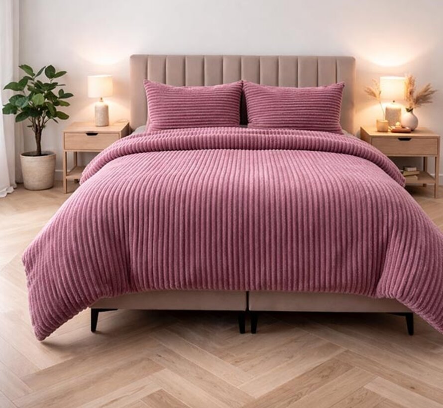 Rib Teddy - Oud Roze Dekbedovertrek