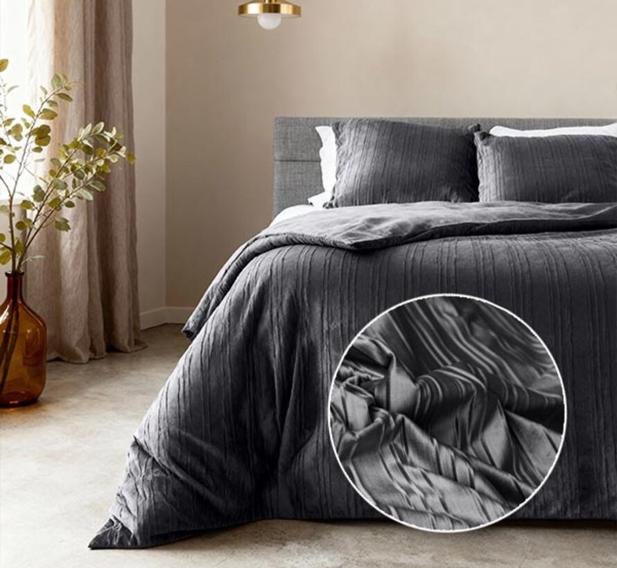 Velvet Lining - Antraciet/Zwart Dekbedovertrek