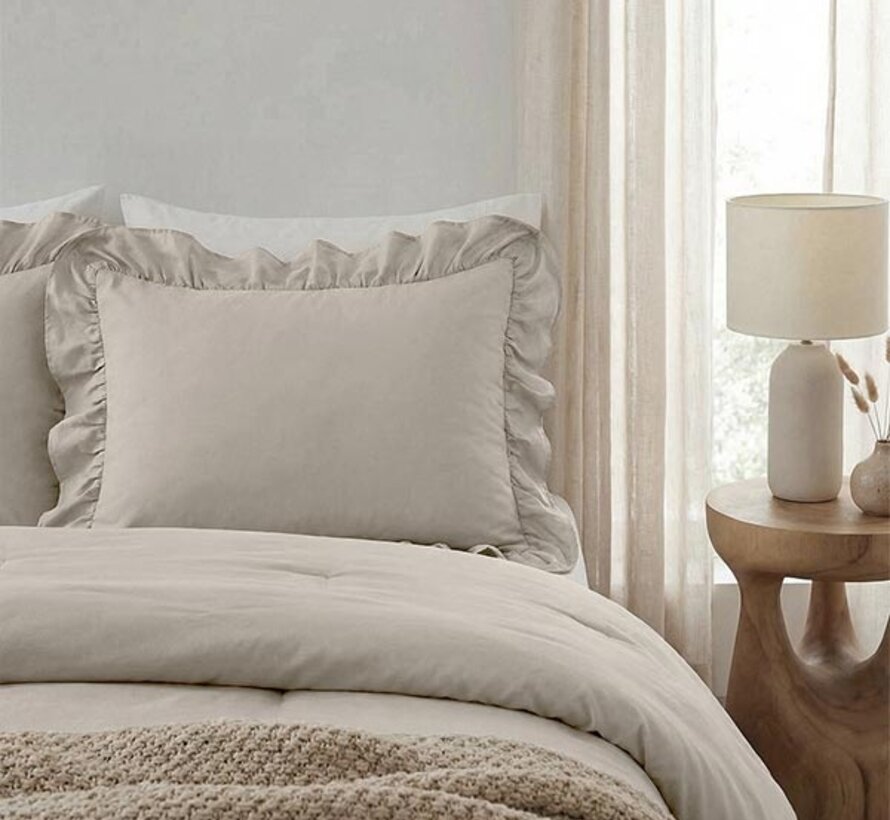 2-Pack: Kussenslopen - Taupe/Grijs Ruffles