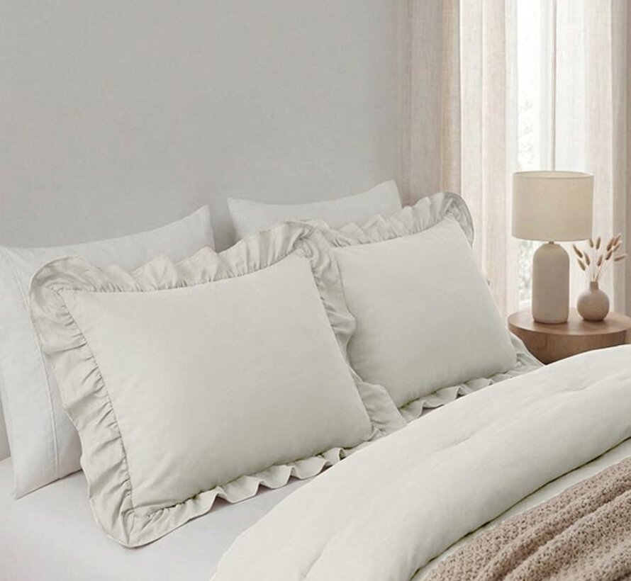 2-Pack: Kussenslopen - Gebroken Wit Ruffles