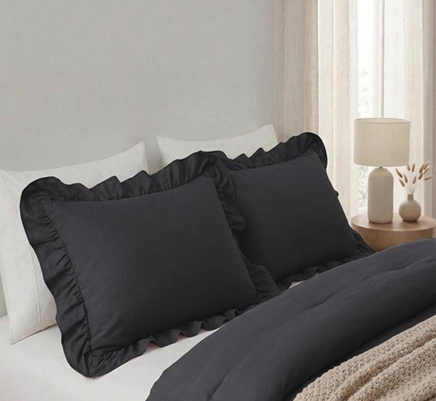 2-Pack: Kussenslopen - Antraciet Ruffles