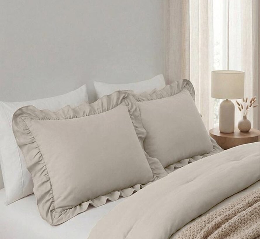 2-Pack: Kussenslopen - Taupe/Grijs Ruffles