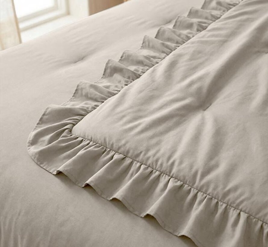 Dekbed Zonder Overtrek - Taupe/Grijs Ruffles Lazy