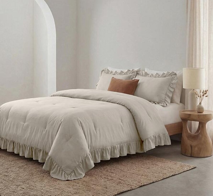 Dekbed Zonder Overtrek - Taupe/Grijs Ruffles Lazy