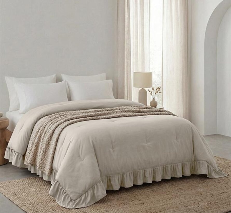 Dekbed Zonder Overtrek - Taupe/Grijs Ruffles Lazy