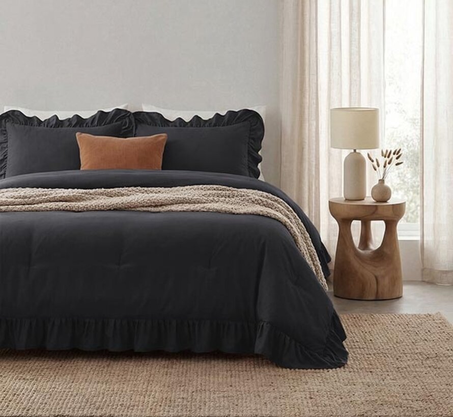Dekbed Zonder Overtrek - Antraciet Ruffles Lazy