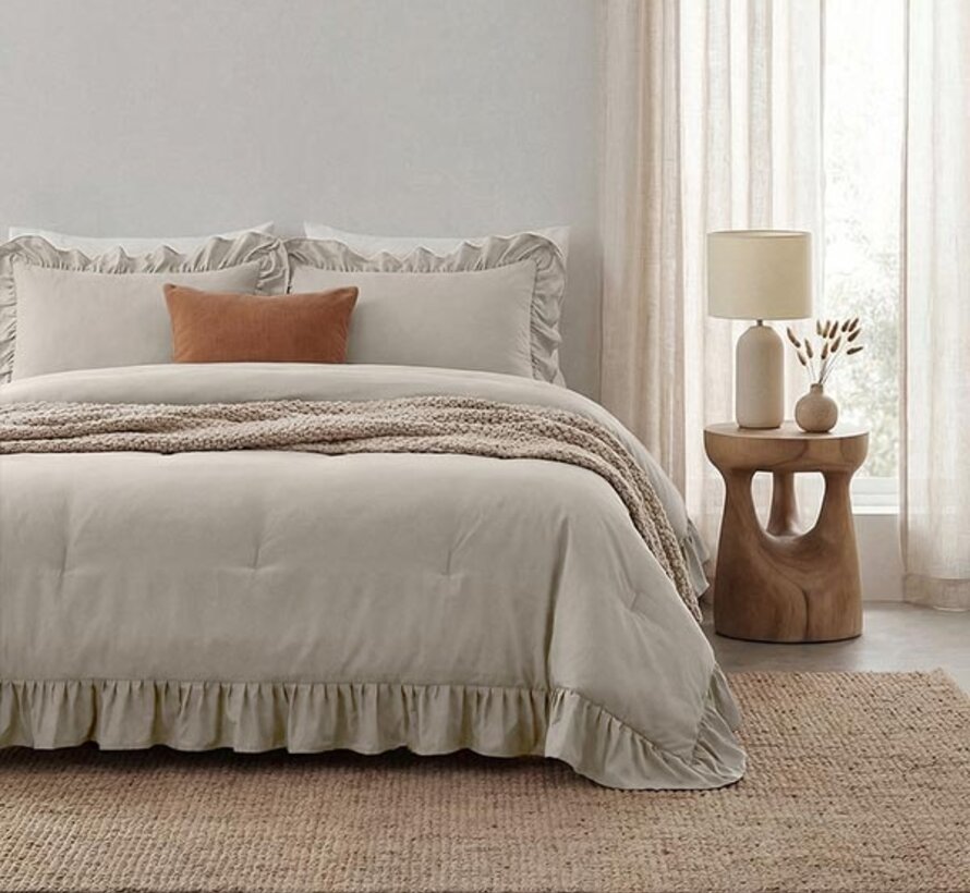 Dekbed Zonder Overtrek - Taupe/Grijs Ruffles Lazy