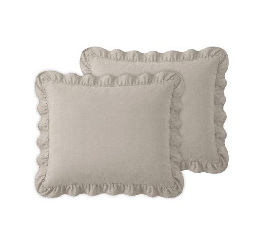 2-Pack: Kussenslopen - Taupe/Grijs Ruffles