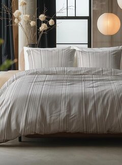 Sleeptime Pure Pinstripe - Taupe Katoen Dekbedovertrek