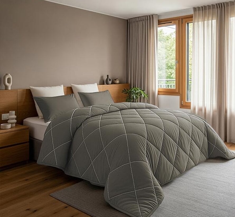 Dekbed Zonder Overtrek - Kaki Diamond Lazy
