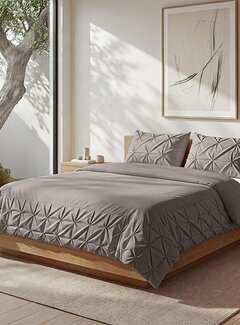 Sleeptime Fresh Border Pintuck - Taupe/Grijs Dekbedovertrek