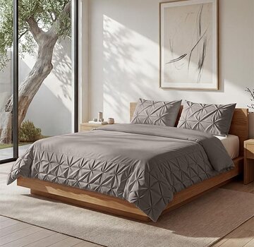 Sleeptime Fresh Border Pintuck - Taupe/Grijs Dekbedovertrek