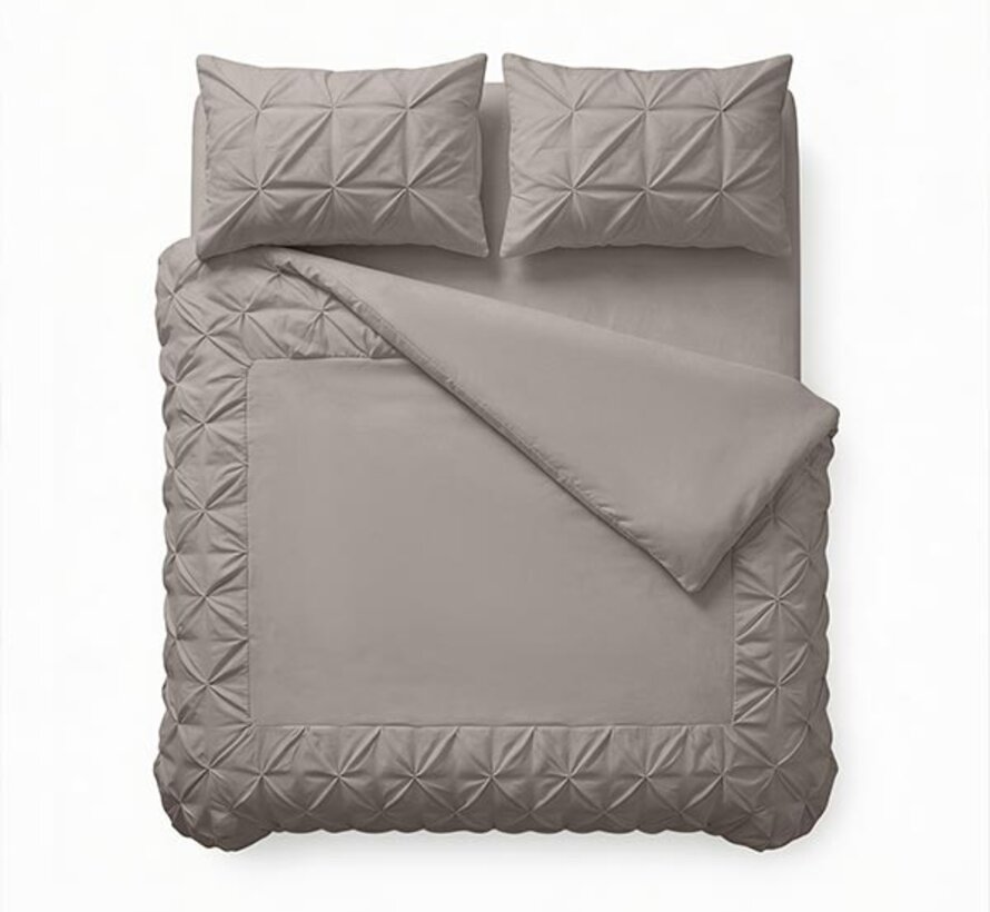 Border Pintuck - Taupe/Grijs Dekbedovertrek