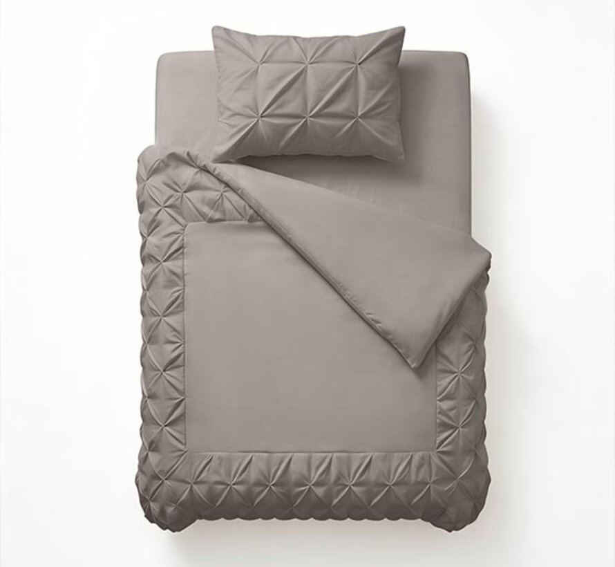 Border Pintuck - Taupe/Grijs Dekbedovertrek