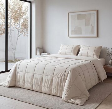 Sleeptime Fresh Check Pintuck - Beige Dekbedovertrek