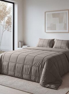 Sleeptime Fresh Check Pintuck - Taupe/Grijs Dekbedovertrek