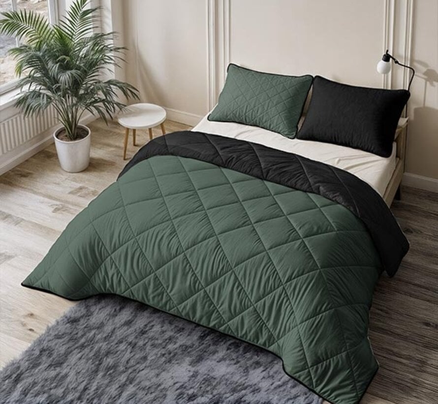 Dekbed Zonder Overtrek - Groen/Zwart Lazy