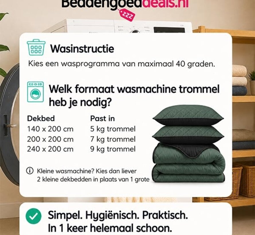 Dekbed Zonder Overtrek - Groen/Zwart Lazy