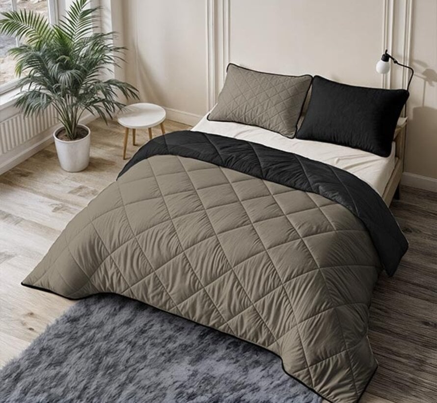 Dekbed Zonder Overtrek - Taupe/Zwart Lazy
