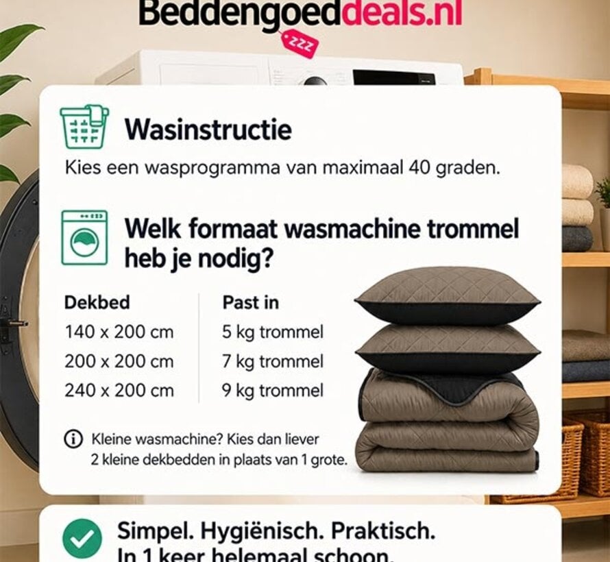 Dekbed Zonder Overtrek - Taupe/Zwart Lazy
